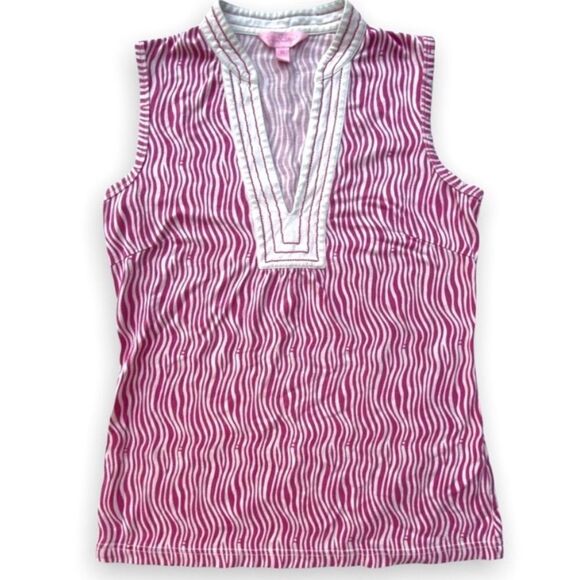 Lilly Pulitzer Pink and White Zebra Print Sleeveless V-Neck Top Tank Top Size XS - Picture 1 of 7